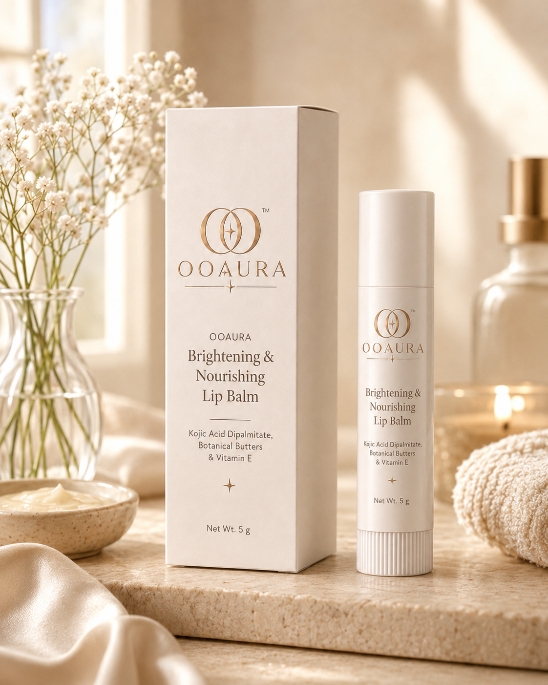 OOAURA Brightening & Nourishing Lip Balm | Kojic Acid Dipalmitate, Botanical Butters & Vitamin E