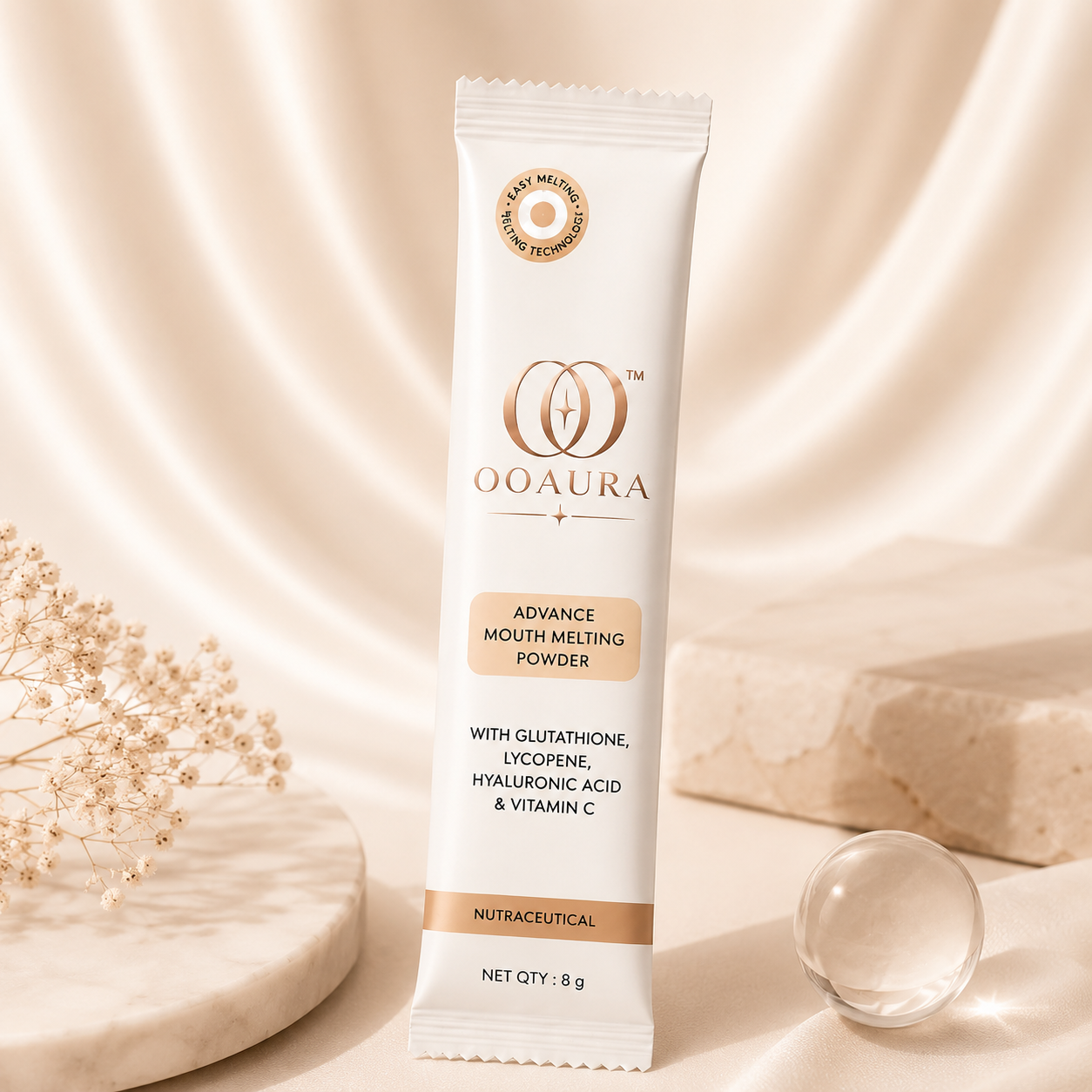 OOAURA Glutathione Mouth Melting Sachets with Vitamin C, Vitamin E & Hyaluronic Acid | 15 Sachets