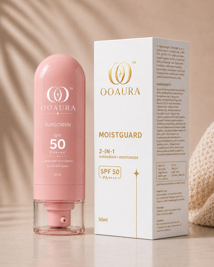 OOAURA MoistGuard 2-in-1 SPF 50+ PA++++ Sunscreen Moisturiser with Niacinamide, Ceramide & Hyaluronic Acid